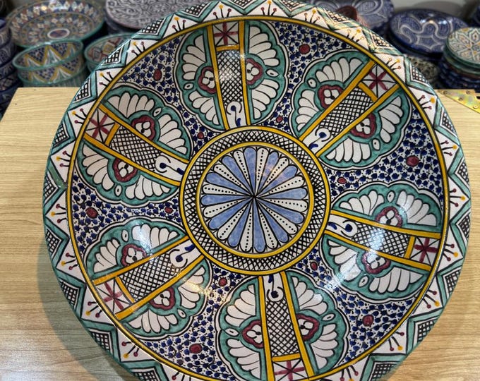 Authentic Handmade Colorful Moroccan Ceramic Bowl – Hand-Painted Gray Clay, Traditional Wood Fired Pottery, Vintage Artisan Craft