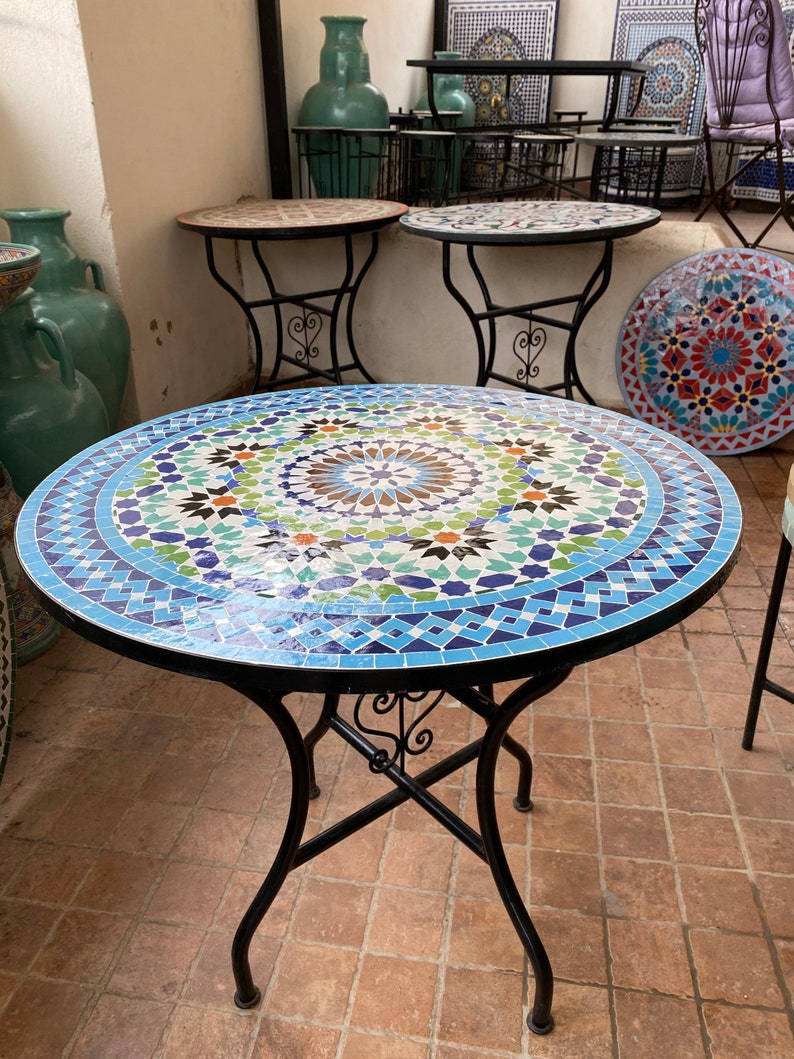 Originele Marokkaanse mozaïektafel tuintafel ø 100 cm groot rond