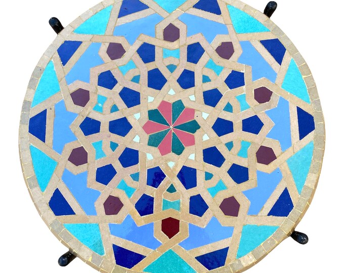 Handmade Moroccan mosaic table / round mosaic table / mosaic dining table.