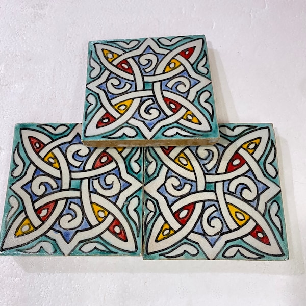 Moroccan Zellige, handmade and hand-painted Moroccan tiles, decorative tiles 10/10 cm, Moroccan tiles.