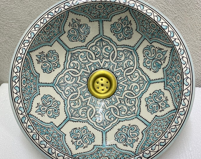 Turquoise sink/Évier/Lavabo en céramique marocain fait main et peint à la main. Moroccan washbasin handmade.