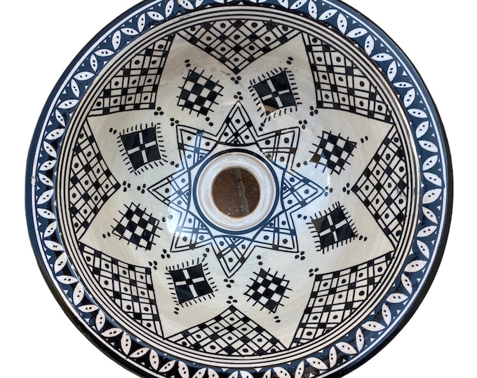 Sink . Handmade and hand painted Moroccan ceramic washbasin. Moroccan wash basin handmade.