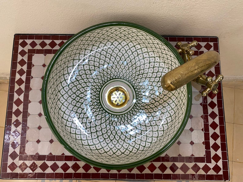 Exquisites handgefertigtes marokkanisches Keramikwaschbecken: Authentische Kunst für Ihr Badezimmerdekor Bild 4