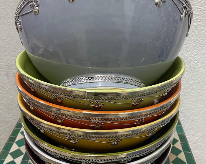 Moroccan ceramic bowl inlaid with the mallechort, handmade./ plain salad bowl/ multicolored salad bowl