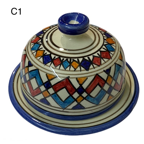 Beurriers marocain en céramique de Fes fait main. Moroccan handmade butter dish/ beurrier ronde.