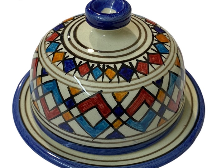Handmade Moroccan ceramic butter dishes from Fes. Moroccan handmade butter dish/ round butter dish.