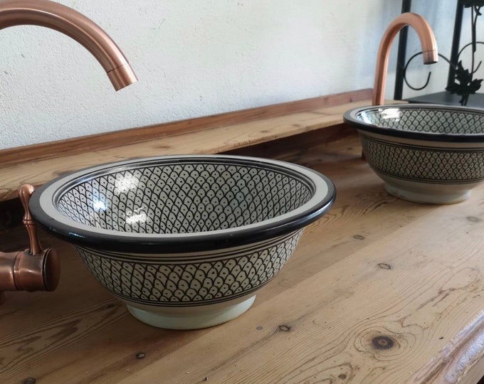 Sink . Handmade and hand painted Moroccan ceramic washbasin. Moroccan wash basin handmade.