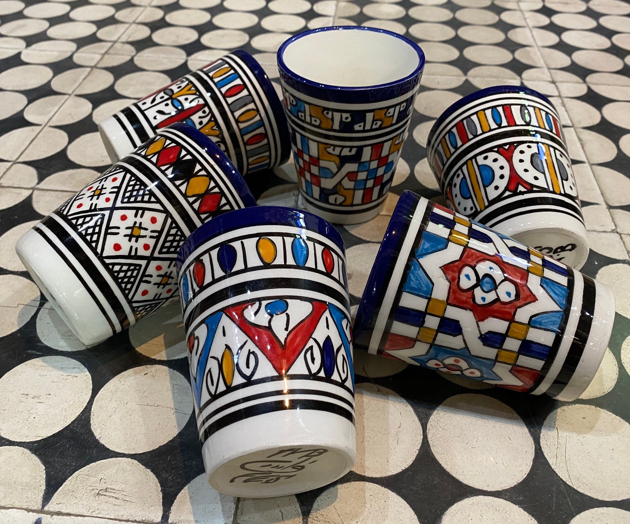 Moroccan Hand Painted Tea Glasses Eton Blue Design