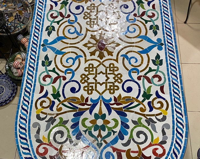 Dinning table-mosaic table-Zelig table-handmade Moroccan mosaic table-outdoor/indoor table- oval mosaic table/coffee table