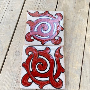 Moroccan Charm: Handmade and Hand-Painted Red Tiles for a Vibrant Home Decor