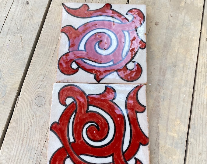 Moroccan Charm: Handmade and Hand-Painted Red Tiles for a Vibrant Home Decor
