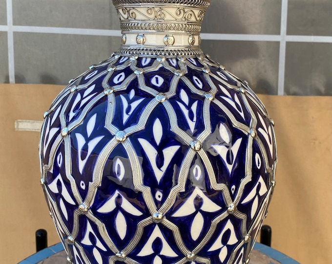 Handmade Blue and White Ceramic Vase, Hand-Painted and Inlaid with Nickel - Elegant Home Decor and Gift Idea
