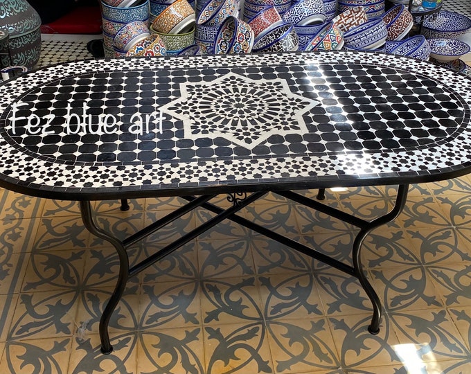 Oval mosaic table / zellige table / handmade Moroccan mosaic table / mosaic crafts / mosaic dining table