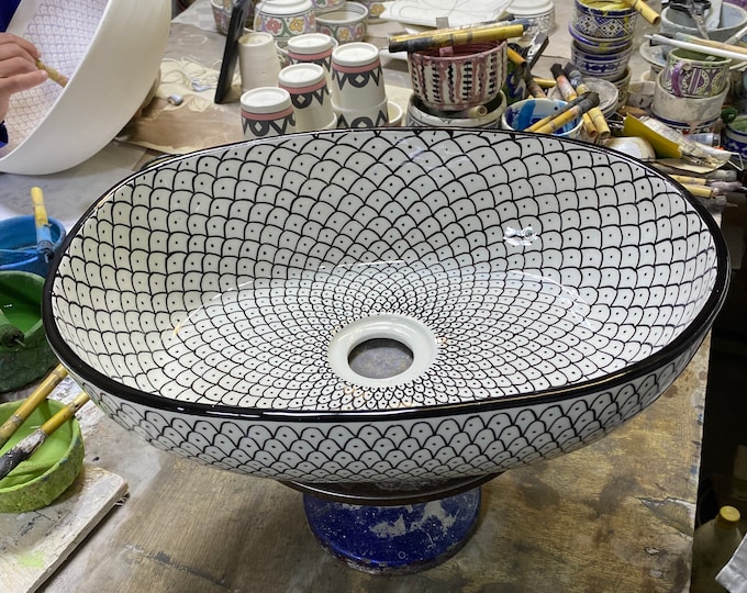 Oval sink/Moroccan ceramic sink, handmade and hand painted/ handmade sink/ceramic basin/Moroccan washbasin.