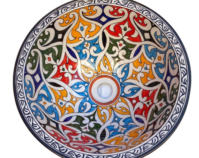 Handmade and hand painted Moroccan ceramic sink 35 cm/washbasin. Moroccan washbasin handmade.ceramics sink