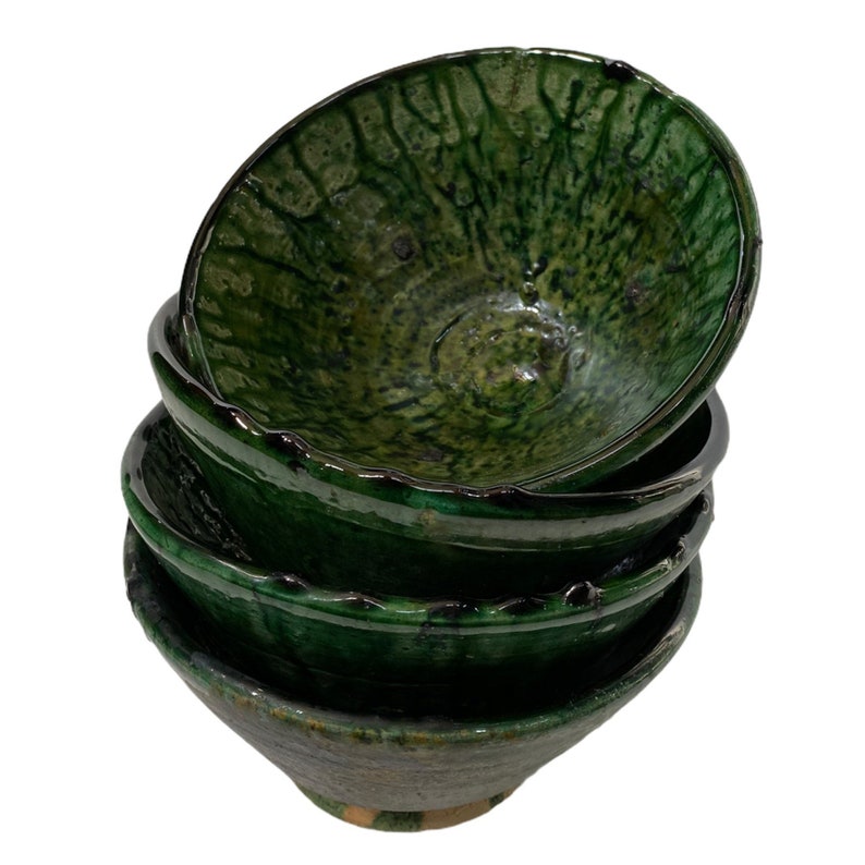 Set of 4 Moroccan rustic pottery bowls / rustic bowls / handmade bowls / Tamgroute bowls image 4