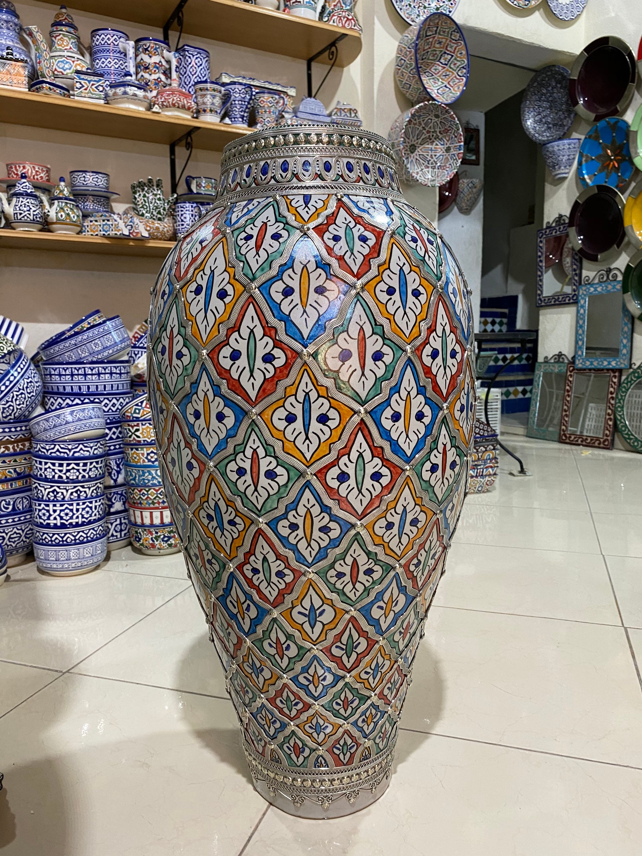 Vase en céramique de Fes marocain fait main. Moroccan ceramic Etsy