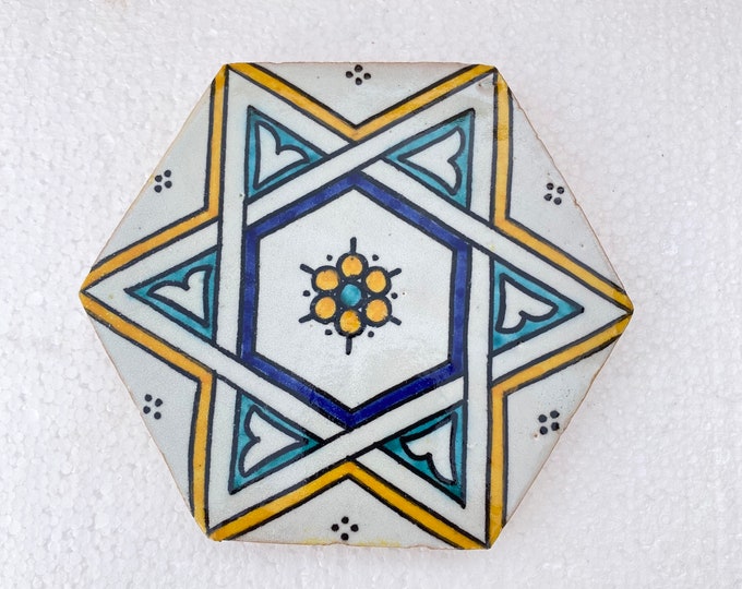 Hexagon zellige /tiles, handmade and hand painted tiles / Moroccan zellige .