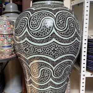 Handmade Moroccan pottery vase. Handmade jar, ceramic jar from Fes. Moroccan handmade jar, ceramics jar.