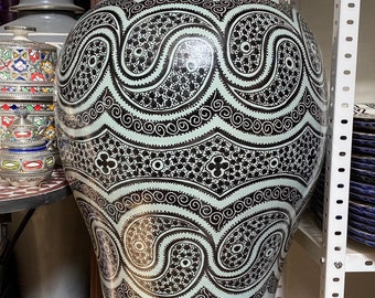 モロッコ フェズ 陶器 手描き ホワイト ブルー 花瓶 ヴィンテージ