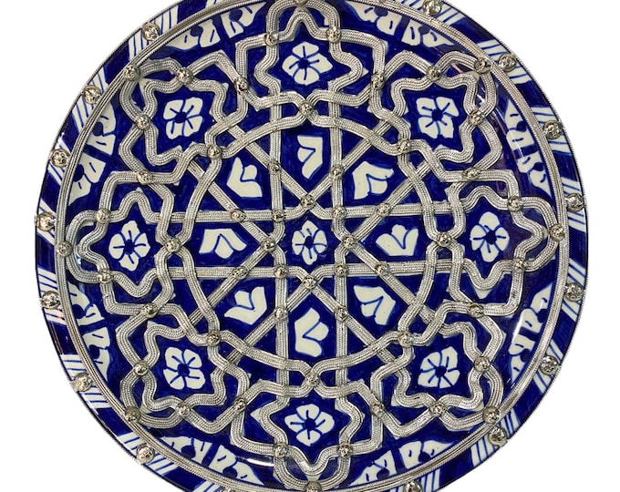 Wall decor/ handmade ceramics plate inlaid with nickel/ piece of art