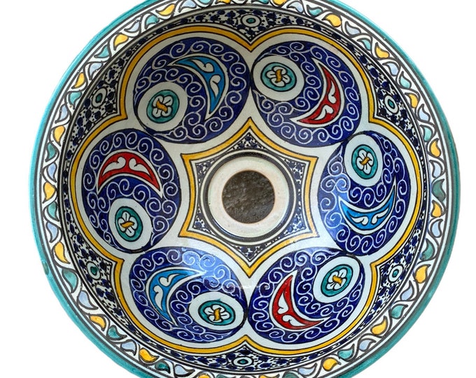 Sink 30 cm. Handmade and hand painted Moroccan ceramic sink. Moroccan washbasin handmade.