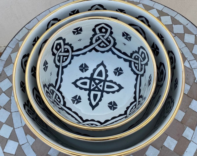 Fes ceramic salad bowl, handmade and hand-painted, with the true 12K gold edge.