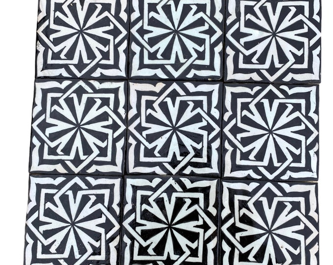 Moroccan tiles / zellige / Moroccan tiles handmade and hand painted. Black and white tiles.