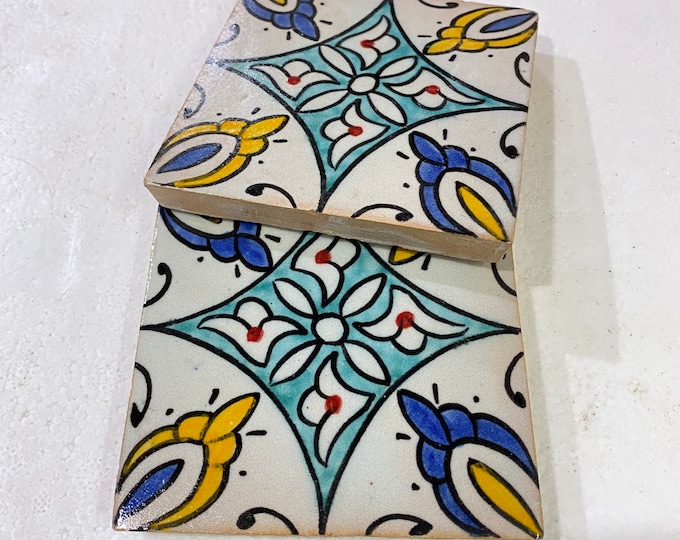 Moroccan Zellige, handmade and hand-painted Moroccan tiles, 10/10 cm decorative tiles, Moroccan tiles.
