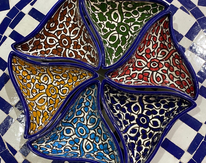 Moroccan aperitif set (6 pieces) handmade and hand painted. handmade and hand painted moroccan appetizer set.