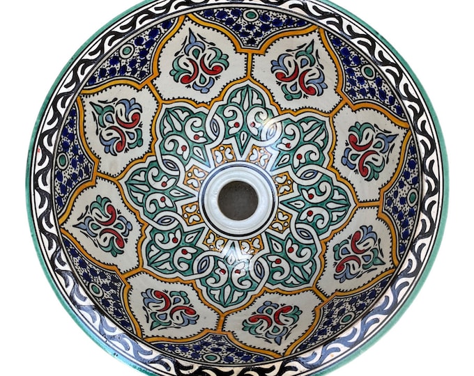 Moroccan ceramic sink, handmade and hand painted/ handmade washbasin/ ceramic washbasin/Moroccan washbasin.