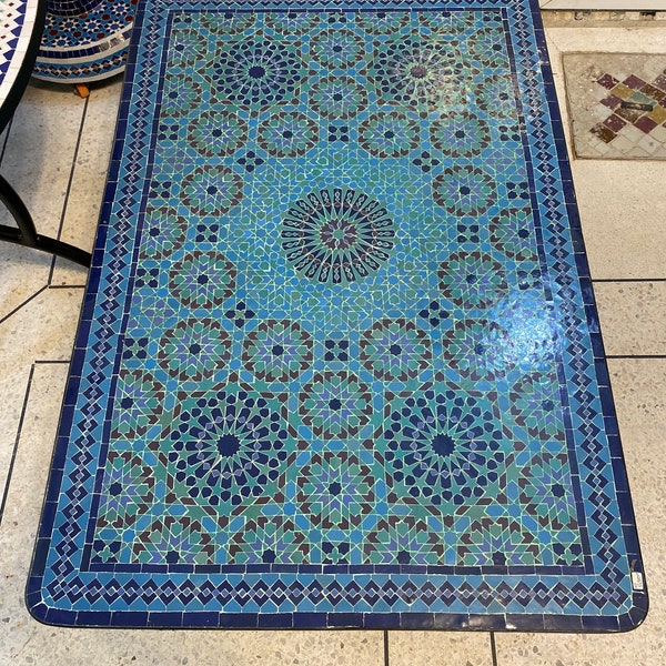 Moroccan mosaic table, zellige table, mosaic garden table, dining table, outdoor and indoor table, mosaic table.
