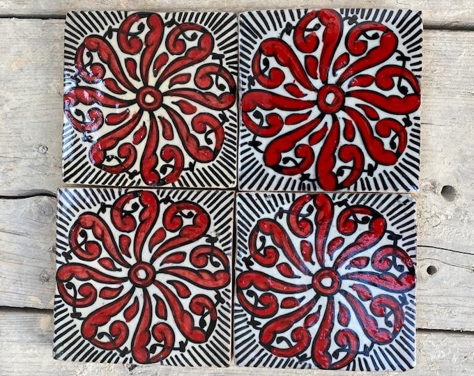Moroccan Artistry: Handmade and Hand-Painted Tiles Fired in Wood Oven - Authentic Home Decor Delight
