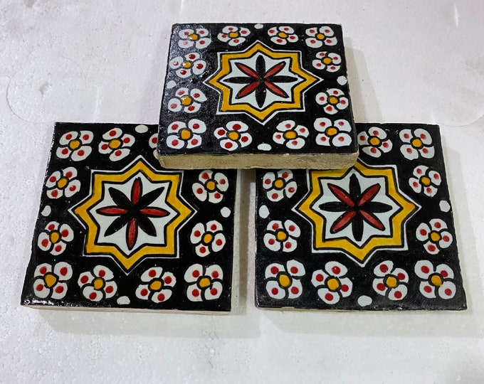 Moroccan Zellige, handmade and hand-painted Moroccan tiles, 10/10 cm decorative tiles, Moroccan tiles.