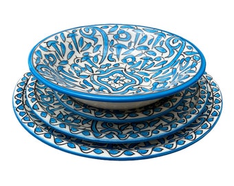 Assiette en céramique marocain fait main et peint à la main, Moroccan handmade ceramic dinner plat/ dessert plate / soups bowls