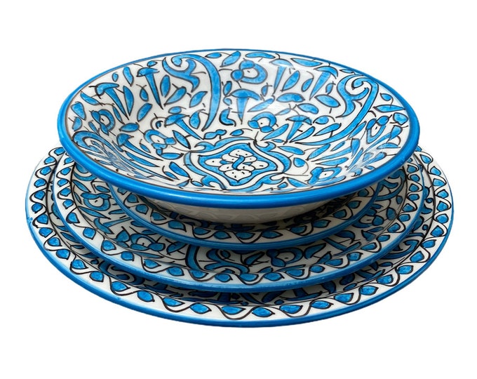 Handmade and hand-painted Moroccan ceramic plate, Moroccan handmade ceramic dinner dish / dessert plate / soups bowls