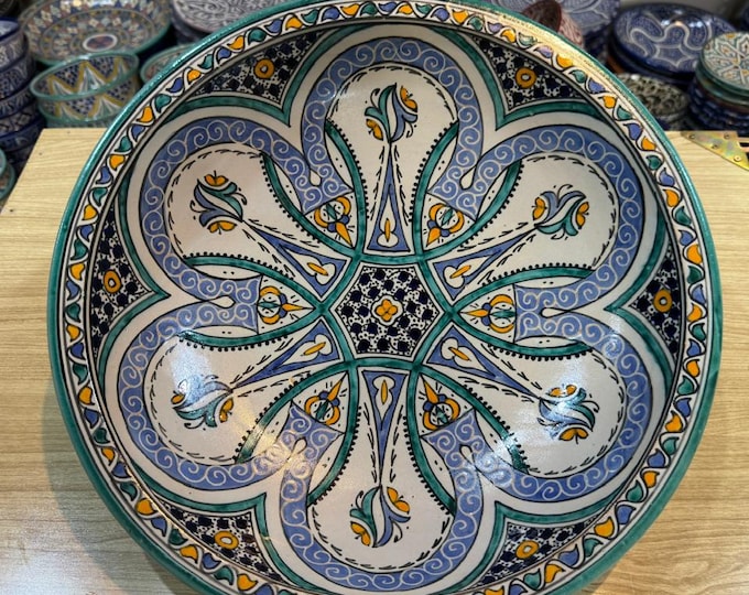 Authentic Handmade Colorful Moroccan Ceramic Bowl – Hand-Painted Gray Clay, Traditional Wood Fired Pottery, Vintage Artisan Craft