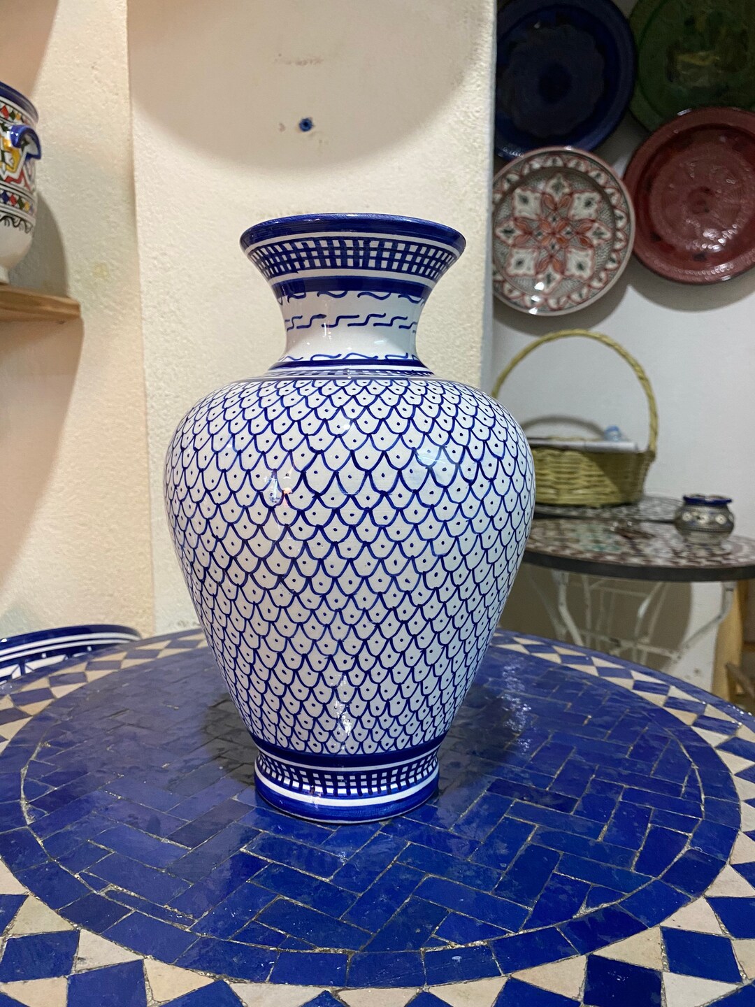 Society6 ケース Cornflower Blue Moroccan Hand Painted Chefchaouen Blue Cobalt, Hand Painted Moroccan Ceramic Plate