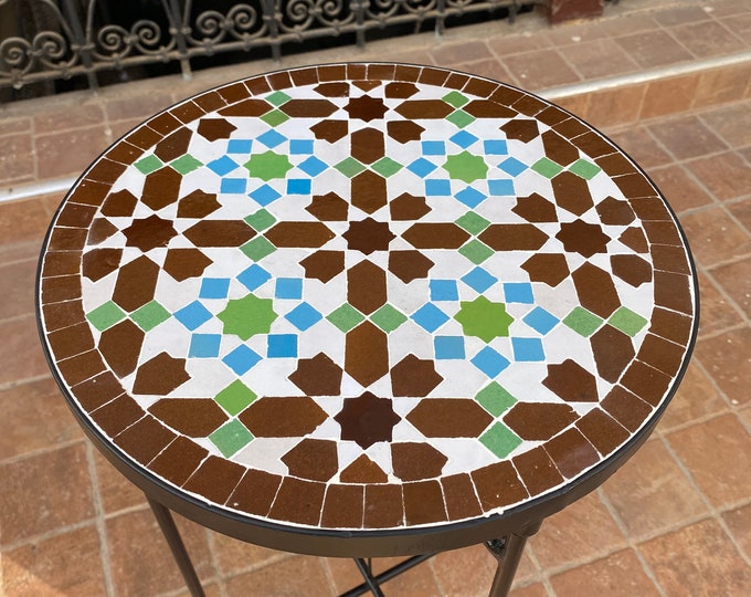 Handmade Moroccan mosaic table / round mosaic table / mosaic dining table.