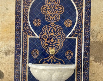 Moroccan Handmade Zellige Fountain , Wall Water Fountain , Moroccan Mosaic Fountain , Garden and Indoor Outdoor Decor.