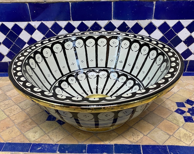 Brass and ceramics sink/ handmade and hand painted ceramics and brass wash basin