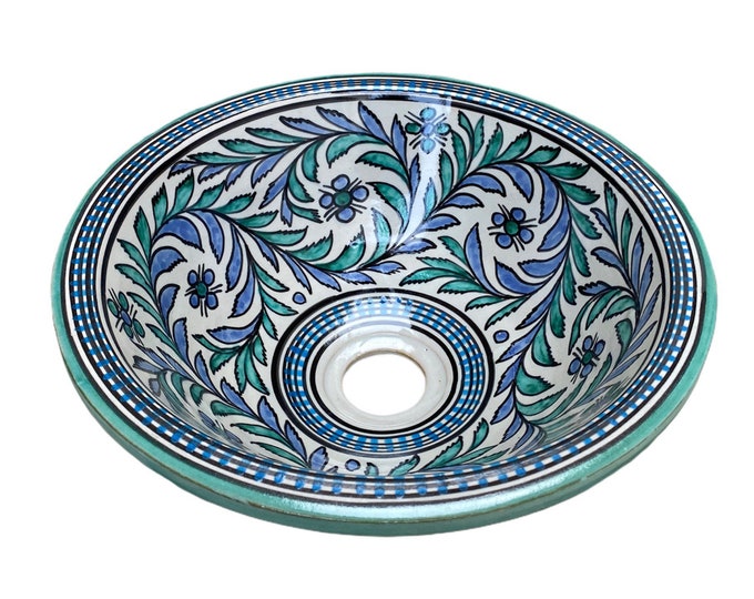 Handmade and hand painted Moroccan ceramic sink/washbasin. Moroccan washbasin handmade.Moroccan sink, ceramics sink