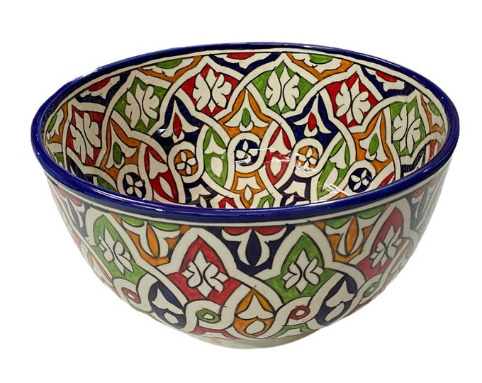 Moroccan ceramic salad bowl from Fes handmade and hand painted, Moroccan ceramics salad bowl, salad bowl
