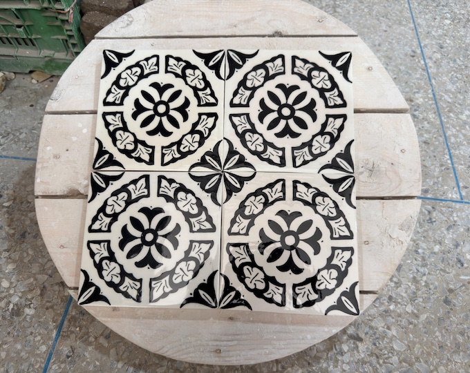 Moroccan Zellige Tiles, Handmade Black and White Ceramic Tile for Kitchen Backsplash, Bathroom,Wall Decor