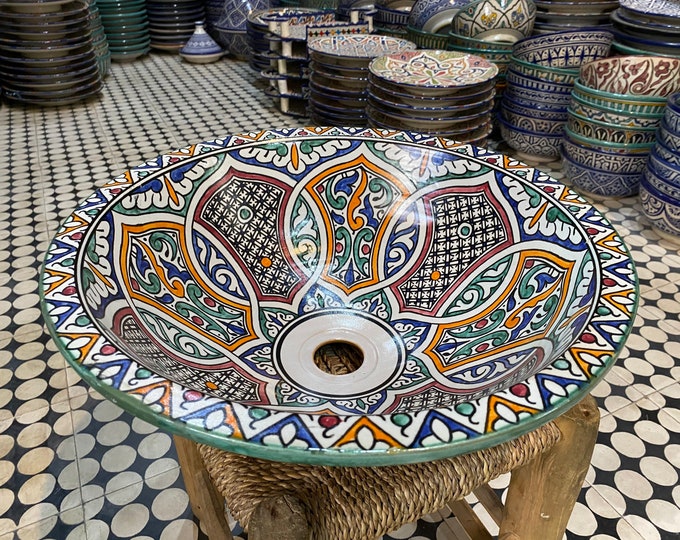 Handmade washbasin. Moroccan sink. Moroccan ceramic washbasin
