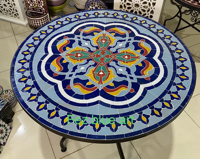 Handmade Moroccan mosaic table / round mosaic table / mosaic dining table.