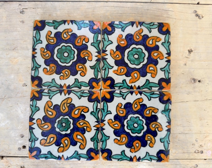 Hand Painted Moroccan Zellige Tiles – Traditional Pattern Ceramic Tiles – Wood-Fired Handmade Tiles for Wall, Floor, Indoor & Outdoor Use