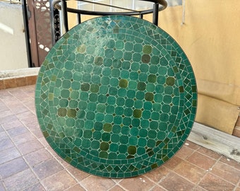 Handmade Moroccan Mosaic Table: Green Elegance from Marrakech