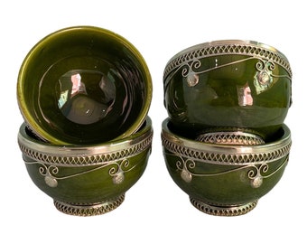 Moroccan ceramic bowls inlaid with nickel silver, handmade./plain bowls/multicolored bowls.