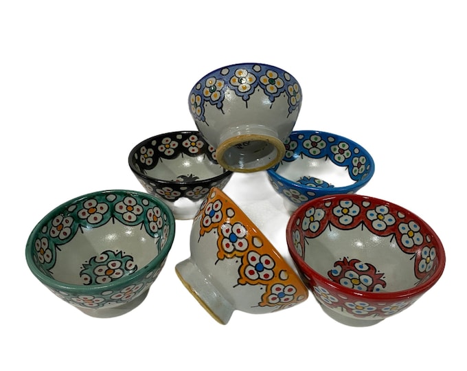 Set of 6 handmade and hand-painted Moroccan ceramic bowls from Fes. Set of 6 Moroccan ceramics bowls handmade and hand painted.